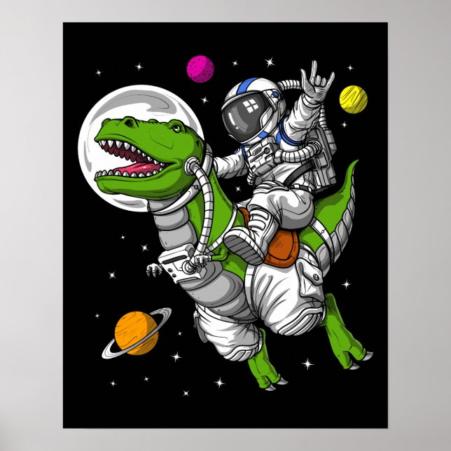Space Astronaut Riding T-Rex Dinosaur Poster (Vorne)