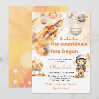 Space Astronaut Rocket Planets Boy Baby Dusche Einladung