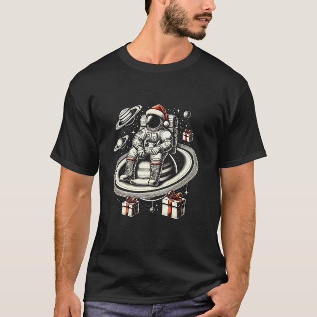 Space Astronaut Saturn Weihnachtsmannmütze Weihnac T-Shirt (Vorderseite)