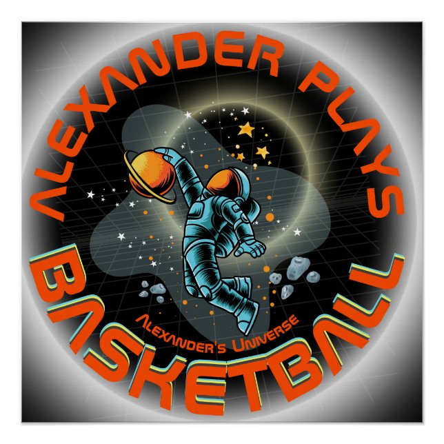 Space Astronaut Slamdunk Cool Kids Room Basketball Poster (Vorderseite)