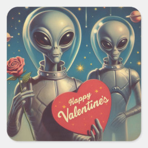 Space Außerirdischen Valentine Sci Fi Romantische  Quadratischer Aufkleber