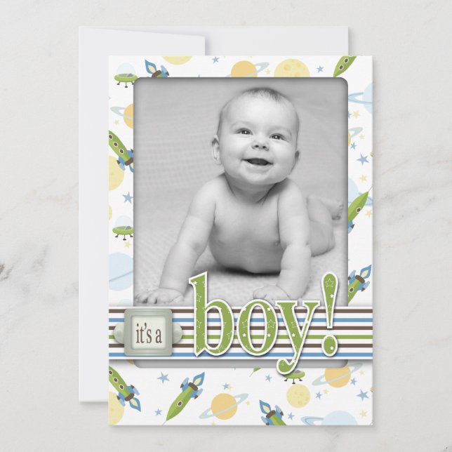 Space Baby Birth Announcement Card 12x18 Ankündigung (Vorderseite)