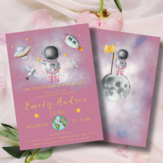 Space Baby Duwer Mädchen Astronaut Raketenstar Par Einladung