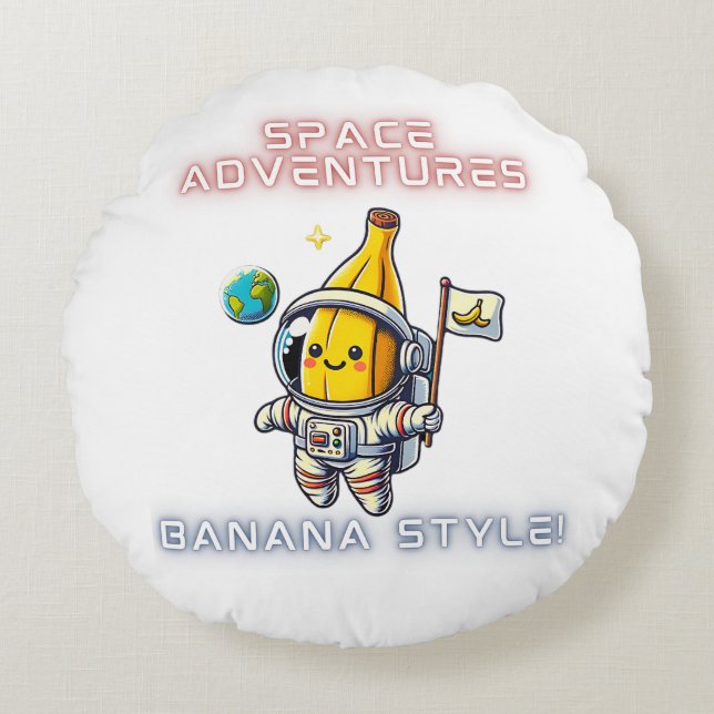 Space Banana Astronaut Adventures Rundes Kissen (Vorderseite)