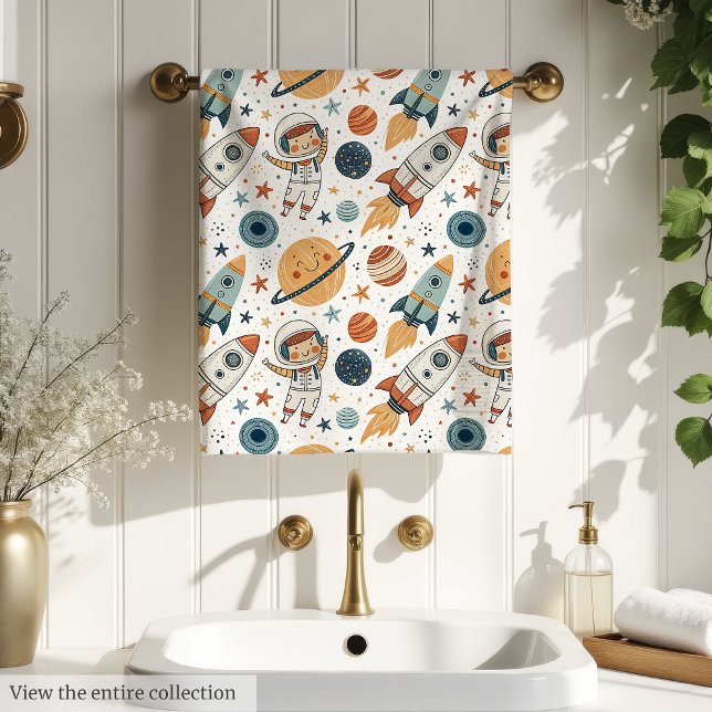 Space Bath Towel Pastel Planets & Rockets for Boy Badhandtuch Set (Space Bath Towel Pastel Planets & Rockets for Boy)