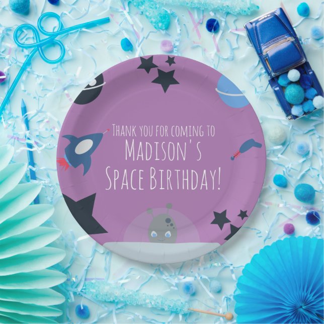 Space Birthday Alien Themed Blue Pappteller (Party)