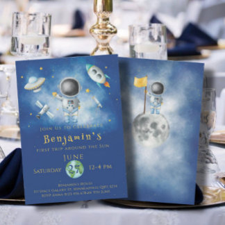 Space Birthday Astronaut Bockets Starts Party I Einladung