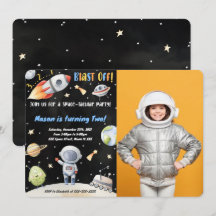 Space Birthday Foto Einladungen