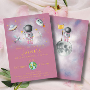 Space Birthday Girl Astronaut Raketen Sterne Party Einladung