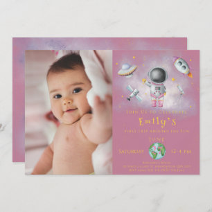 Space Birthday Girl Astronaut Raketenstars Party I Einladung