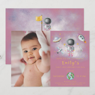 Space Birthday Girl Astronaut Raketenstars Party I Einladung