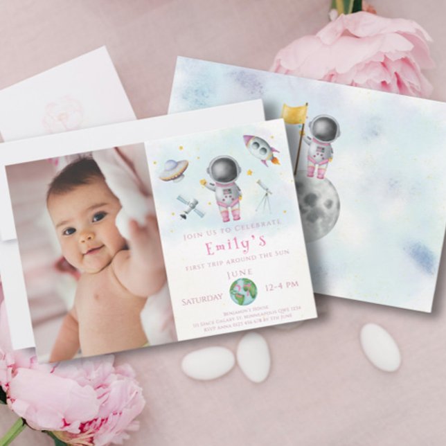 Space Birthday Girl Astronaut Raketenstars Partys Einladung (Von Creator hochgeladen)