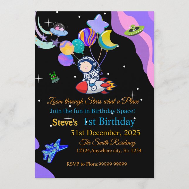 Space Birthday Invitation Card | Any Kid's Age Einladung (Vorderseite)