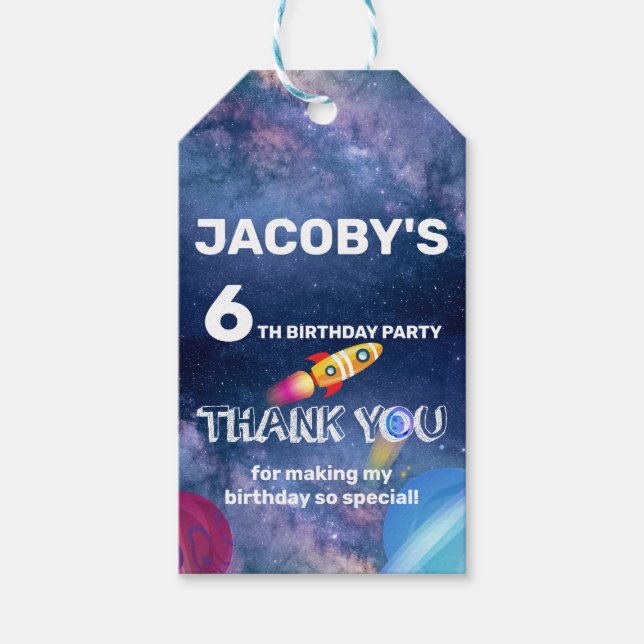 Space Birthday Vielen Dank Geschenkanhänger (Vorderseite)