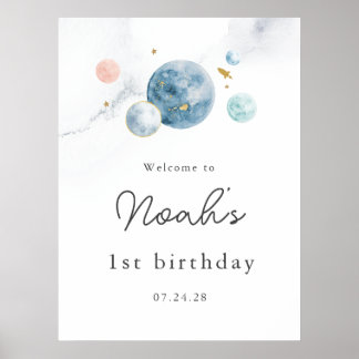 Space Birthday Welcome Sign Poster