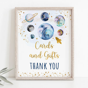Space Blue Gold Cards & Geschenke Geburtstagszeich Poster