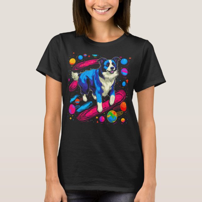 Space Border Collie Dog T-Shirt (Vorderseite)