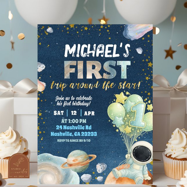 Space Boy 1ST Trip around the sun Birthday Invitat Einladung (Von Creator hochgeladen)