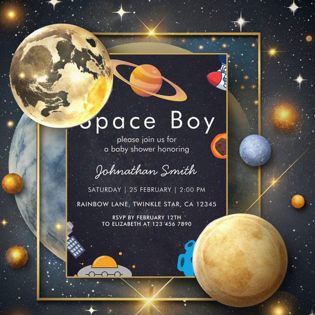 Space Boy Planets Niedlich Astronaut Baby Dusche Einladung (Von Creator hochgeladen)