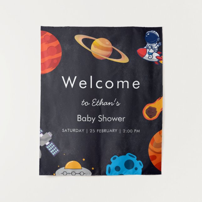 Space Boy Planets Niedlich Astronaut Baby Dusche Wandteppich (Vorderseite)