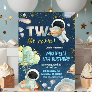 Space Boy TWO the moon Birthday Invitation Einladung