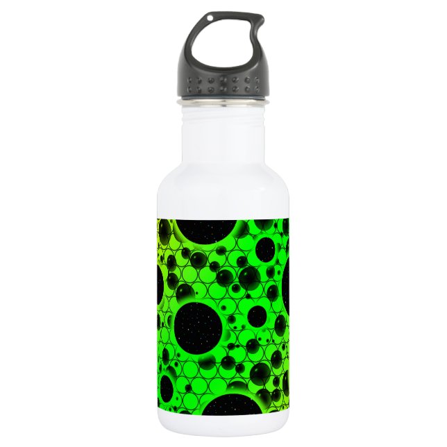 Space Bubble Spots - Grün/Lime Edelstahlflasche (Vorderseite)