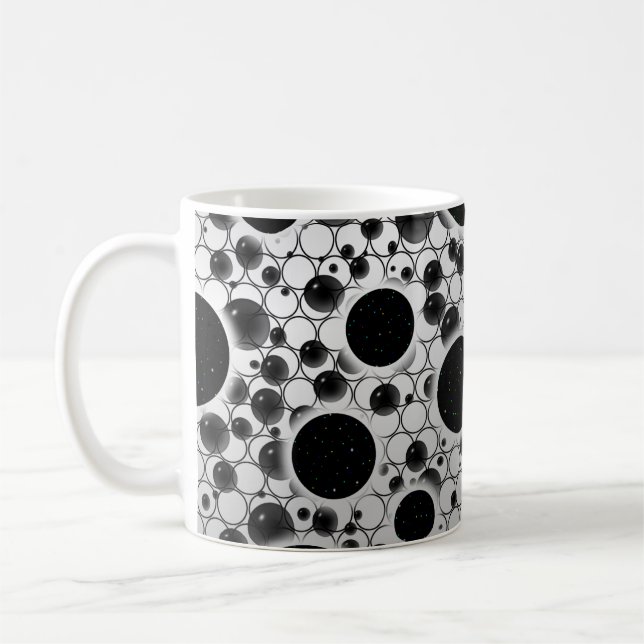 Space Bubble Spots - Weiß/Silber Kaffeetasse (Links)