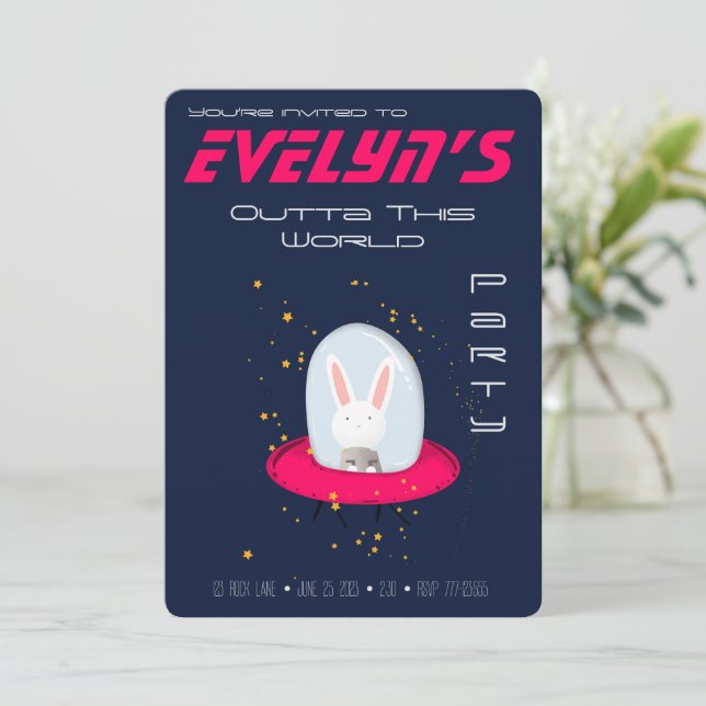 Space Bunny Party Einladung (Stehend Vorderseite)