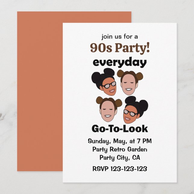 Space Buns Frisur Alltag Look 90er Party Einladung (Vorne/Hinten)