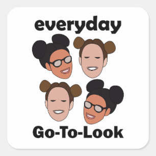 Space Buns Frisur Alltag Look Mode Quadratischer Aufkleber