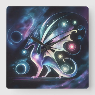 Space Butterfly Dragon Quadratische Wanduhr