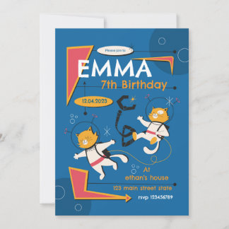 Space Cat Birthday Invitation – Cosmic Kitty Astro Einladung
