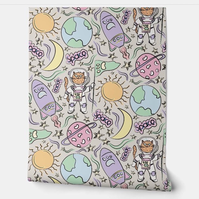 Space Cat - Cat Doodles - Astronaut Animals Tapete (Abrollen)