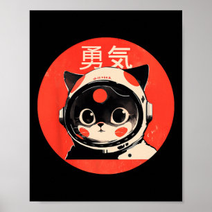 Space Cat Courage Japanischer Retro Kawaii Niedlic Poster