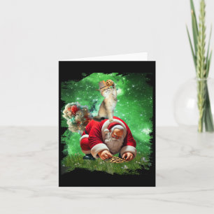 Space Cat Cowboy Riding Santa Eating Cookies Karte