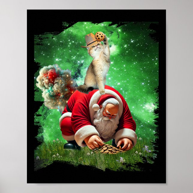 Space Cat Cowboy Riding Santa Eating Cookies Poster (Vorne)