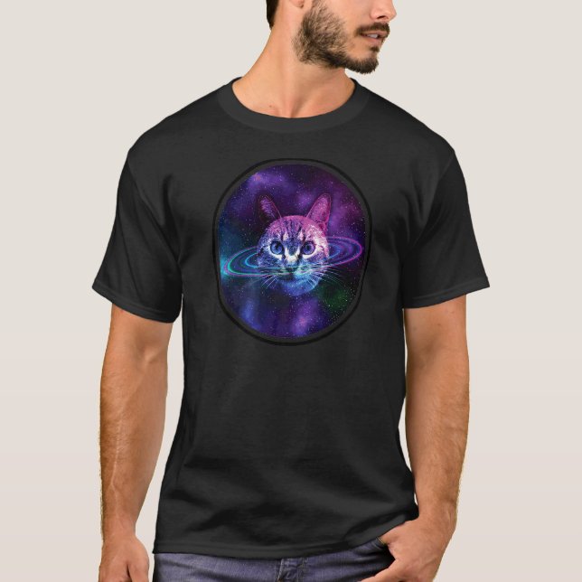 Space Cat Galaxy Caturn Rings T-Shirt (Vorderseite)