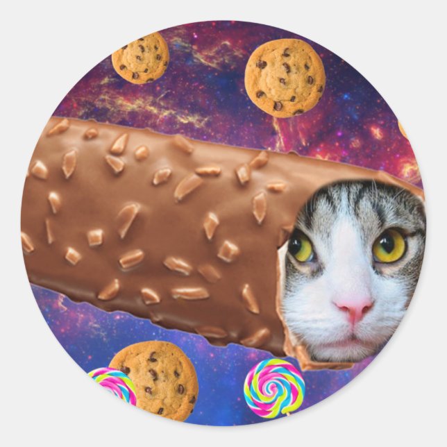 Space cat inside an ice cream runder aufkleber (Vorderseite)