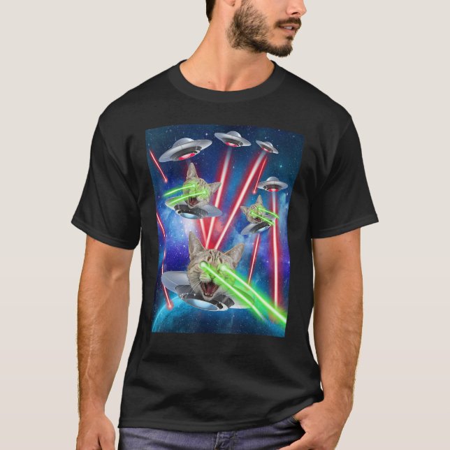 Space Cat Laser Cat Eyes Ufo Niedlich Kitten T-Shirt (Vorderseite)