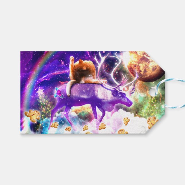 Space cat licking itself geschenkanhänger (Vorderseite (Horizontal))