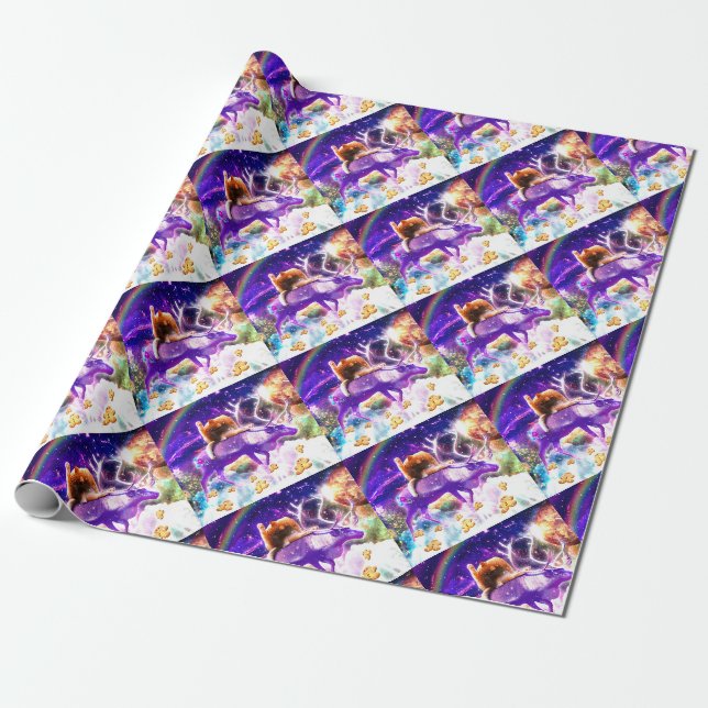 Space cat licking itself geschenkpapier (Ungerollt)