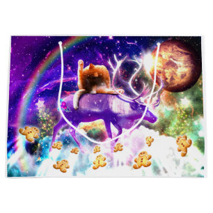 Space cat licking itself große geschenktüte
