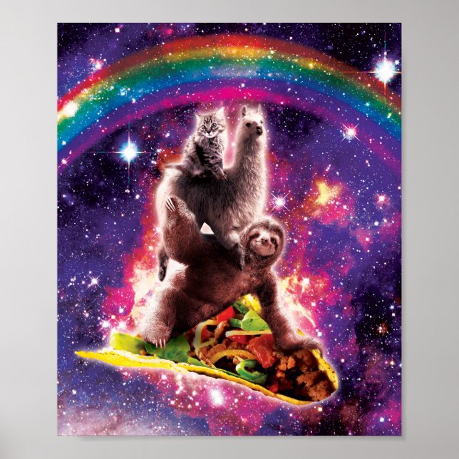 Space Cat Llama Sloth Riding Taco Poster (Vorne)
