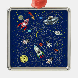 Space Cat Maze Game für Kinder Ornament Aus Metall