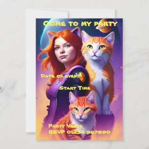 Space Cat Party Einladung