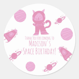 Space Cat Pink Galaxy Geburtstag  Runder Aufkleber