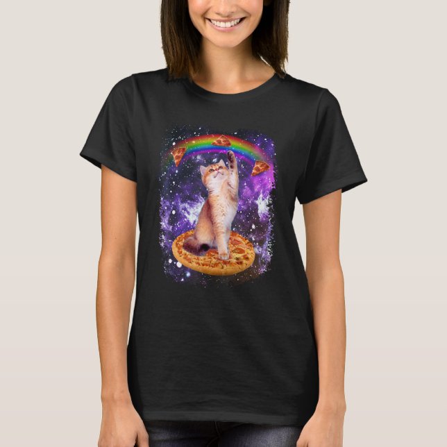 Space Cat Pizza Rainbow Cat Galaxy Niedlich Kitty  T-Shirt (Vorderseite)