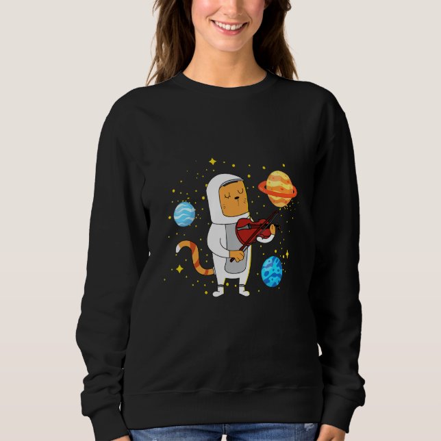 Space Cat Playing Violine Sweatshirt (Vorderseite)