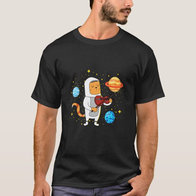 Space Cat Playing Violine T-Shirt (Vorderseite)