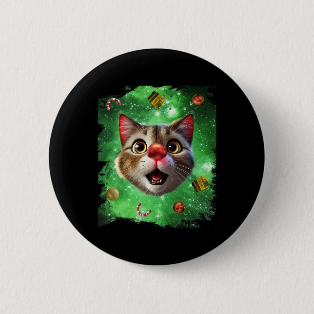 Space Cat Rentier Button (Vorderseite)